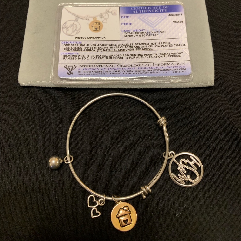 Sterling silver adjustable bracelet with diamonds